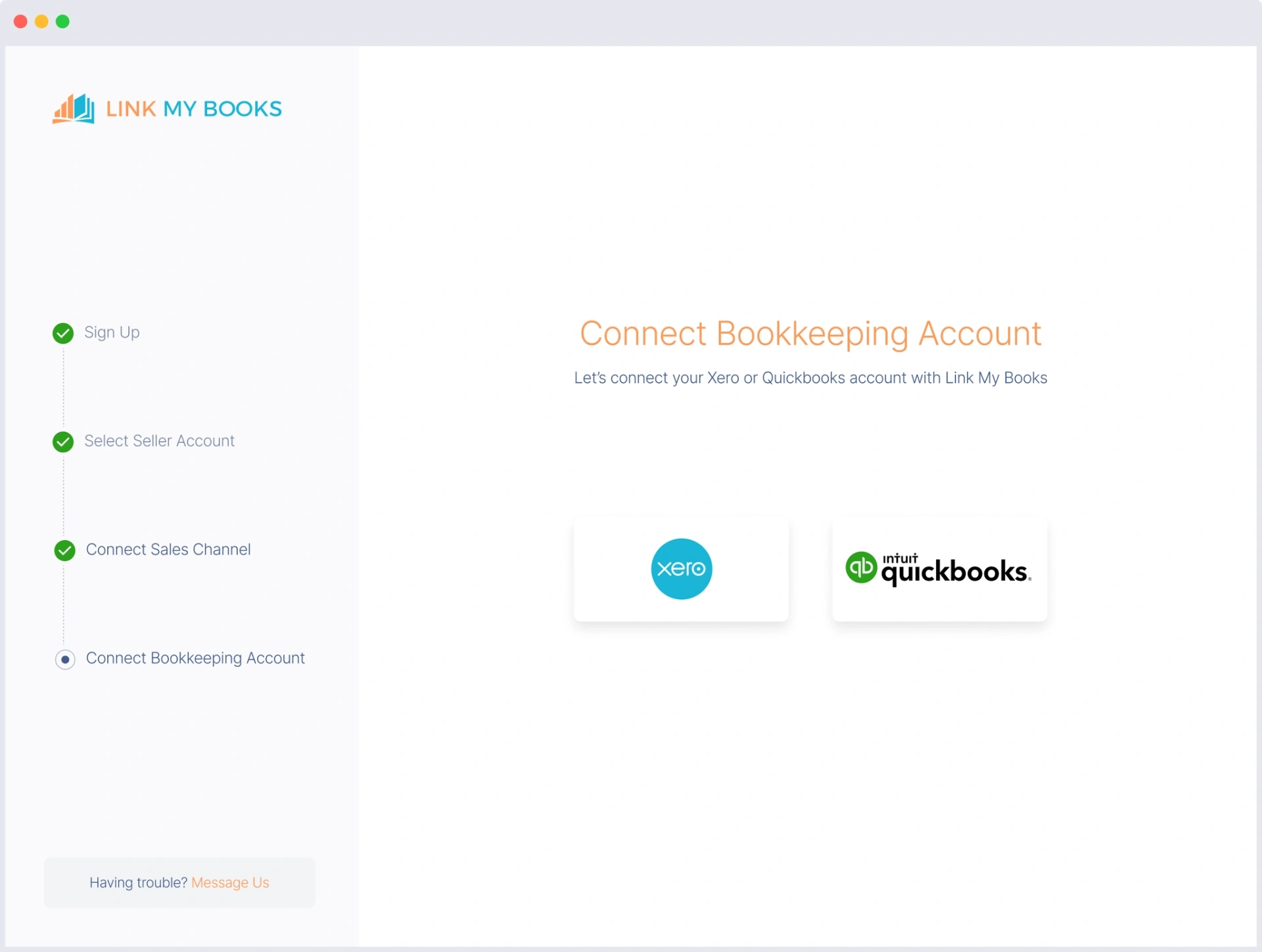 Link My Books connect bookkeeping account — Xero or QuickBooks Online